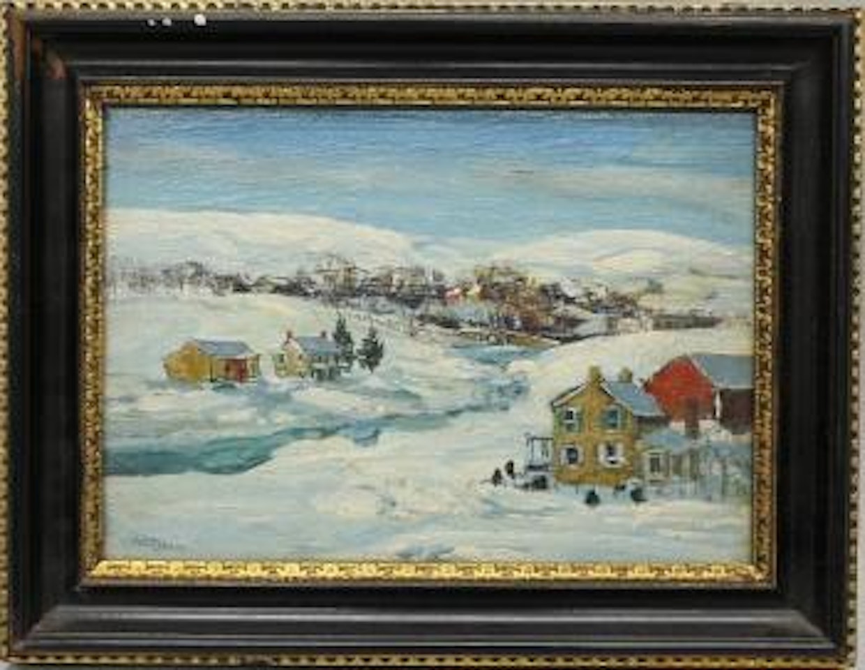 Town along the creek in winter by Walter Emerson Baum