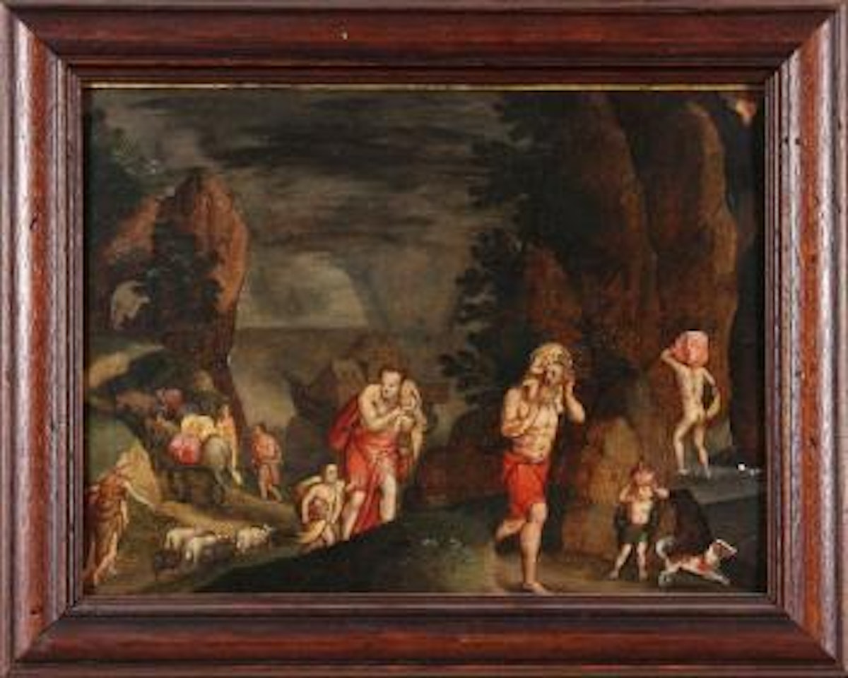 Noe e gli Animali sul Monte Ararat con l'Arrca sullo sfondo by Flemish School