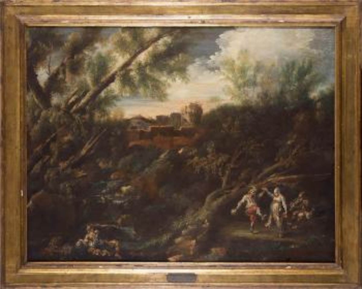 Scena campestre con viandanti e ballo di contadini by Alessandro Magnasco