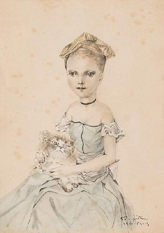 Niña con gato by Leonard Tsuguharu Foujita