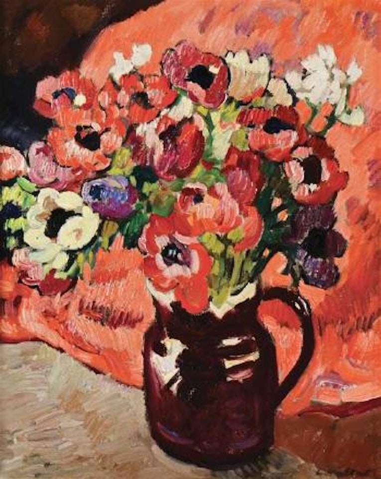 Bouque d'Anemones au Fond Rouge by Louis Valtat