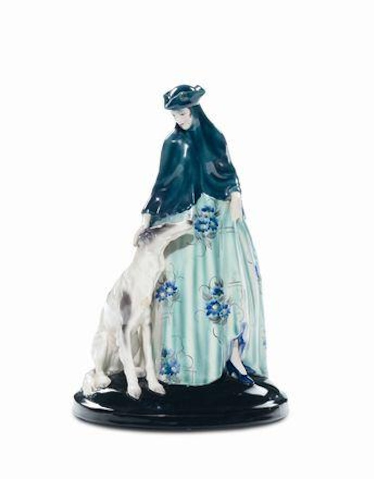 Dama in Costume Veneziano con Cane by Goldscheider by Josef Lorenzl