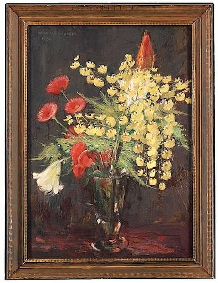 Still life with orchid, poppy and lillies by Olle Hjortzberg