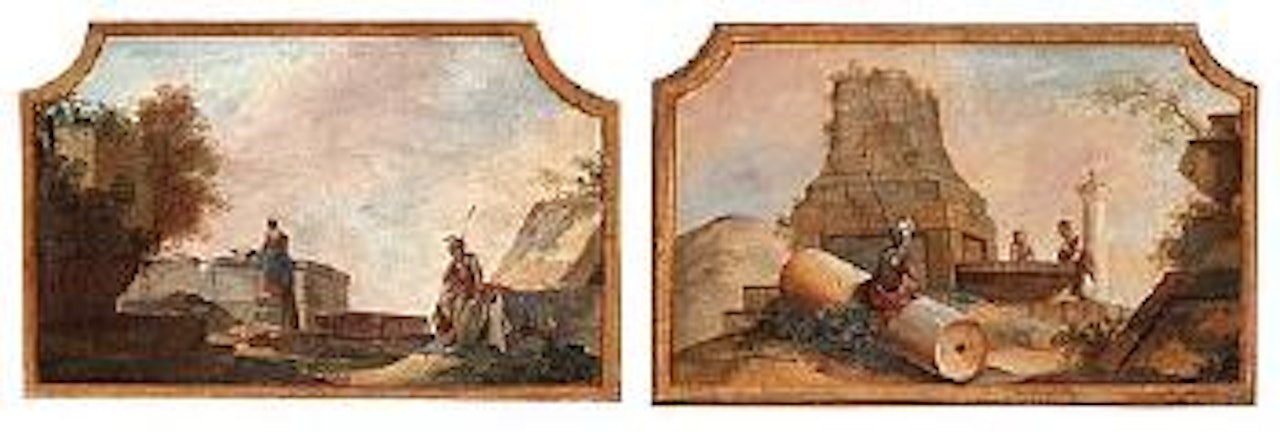 Landscape with ruins and figures by Johan Pasch
