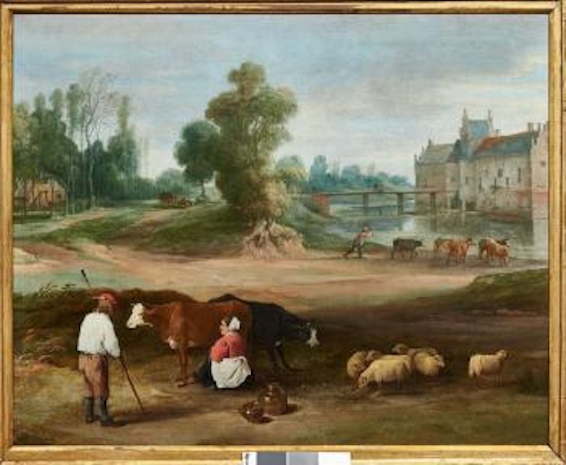 La traite des vaches dans un paysage by David Teniers II