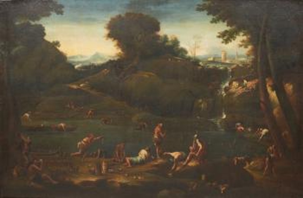 Paysage aux pêcheurs près d’une rivière by Alessandro Magnasco