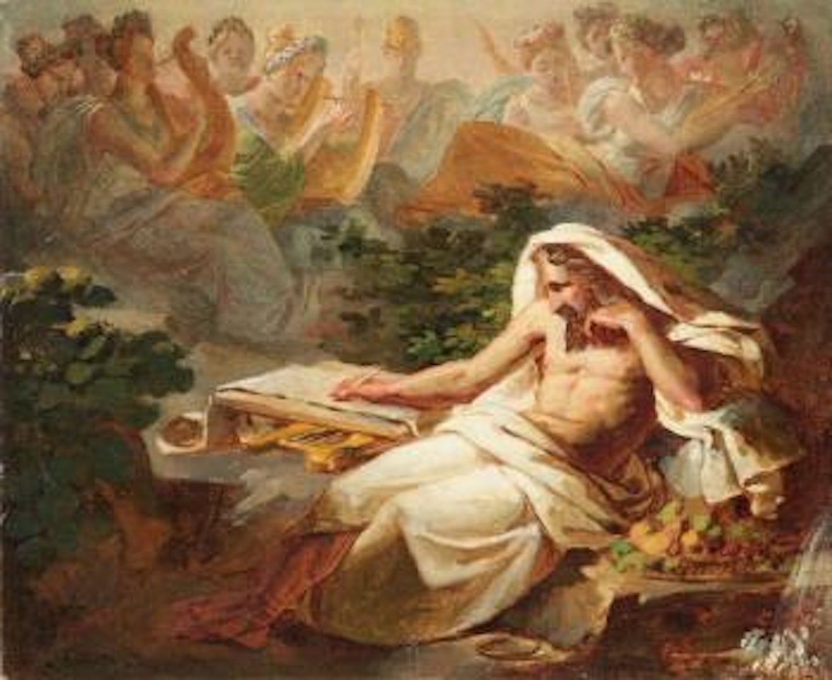 Ossian composant ses poèmes au bord de la rivière Lora by Jean Augustin Franquelin