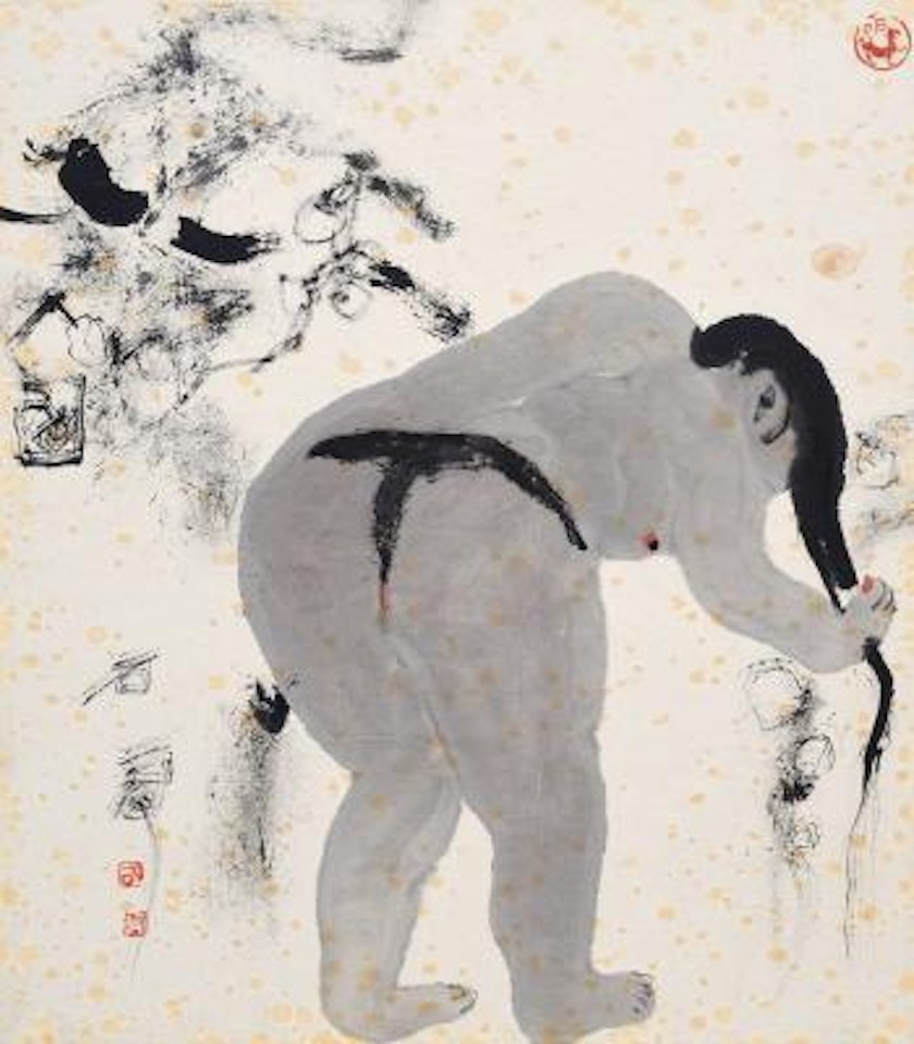 Woman Washing Hair by Shi Hu