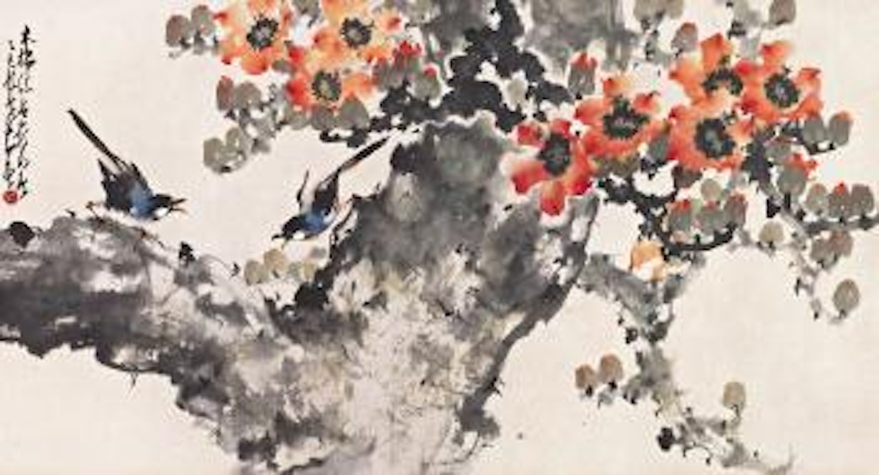 Magpies and kapok by Zhao Shao'ang