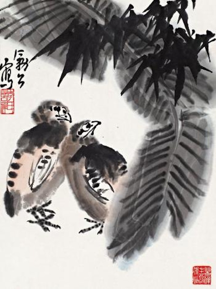 Birds by the plantain leaves by Li Kuchan