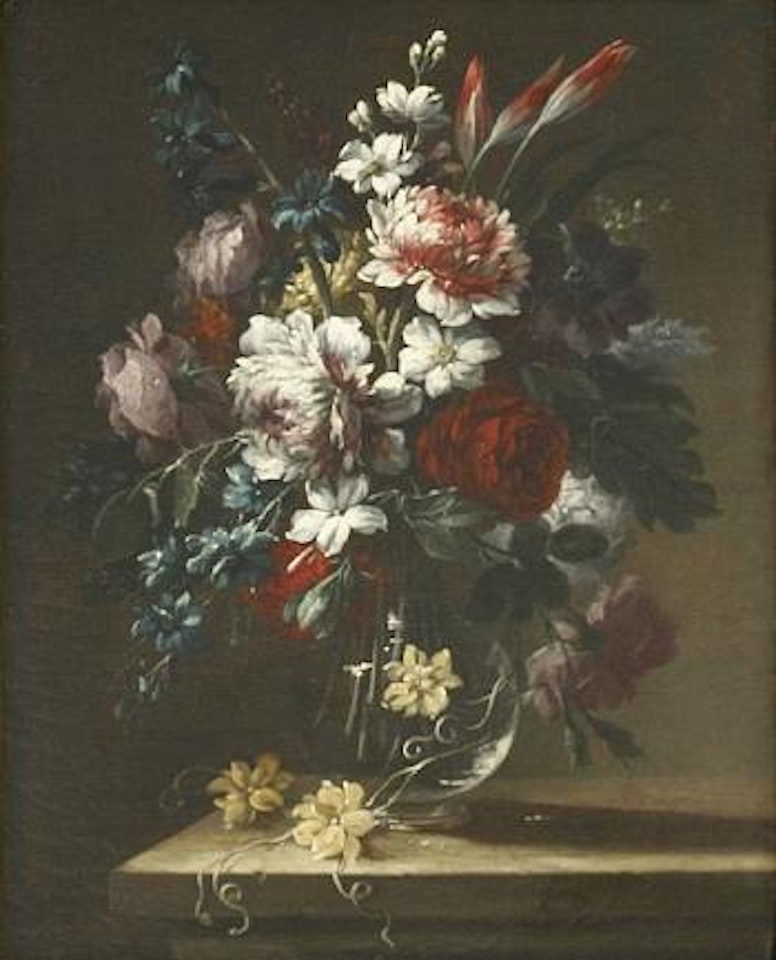Still lifes of flowers in glass vases by Gasparo Lopez