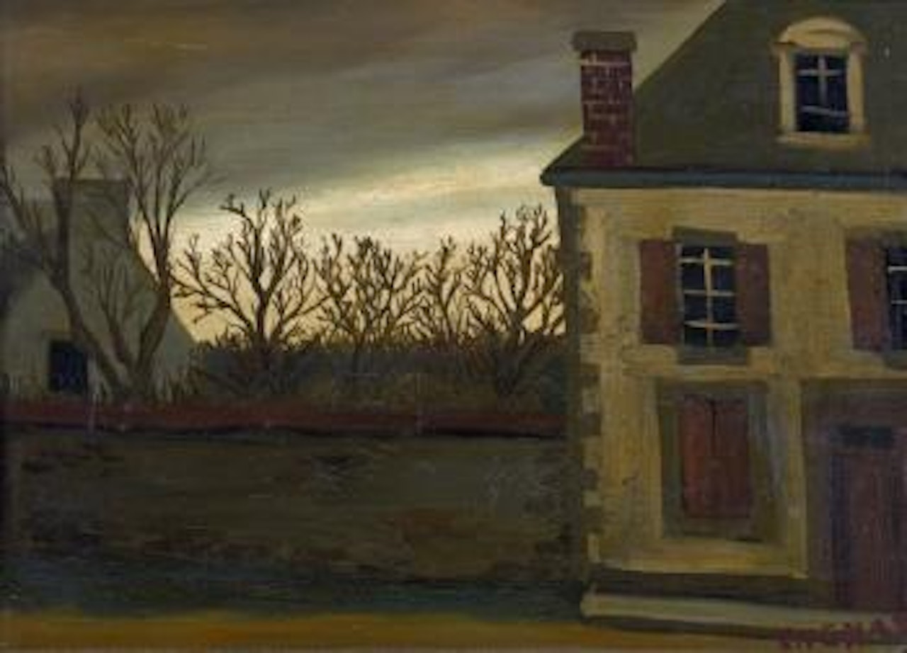 Maison aux volets bruns et cheminée de brique rouge by Claude Venard