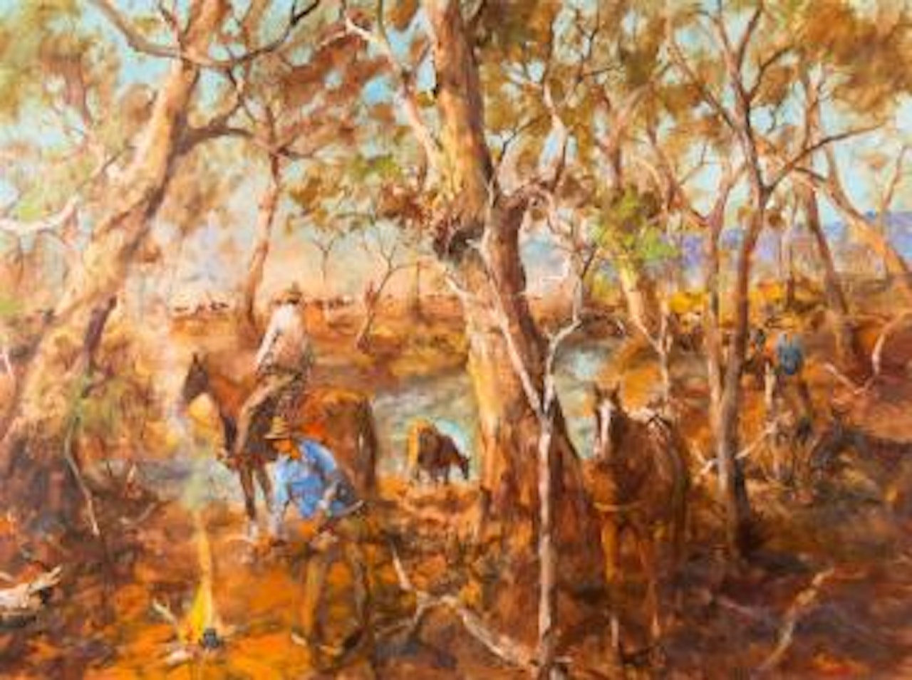 Harry Cornfield and his Travelling Mob along the Barcoo River Western Queensland by Hugh Sawrey