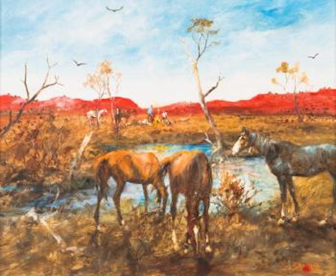 Mooraberrie Cattlemen, Camped in the Channel Country Western Queensland by Hugh Sawrey
