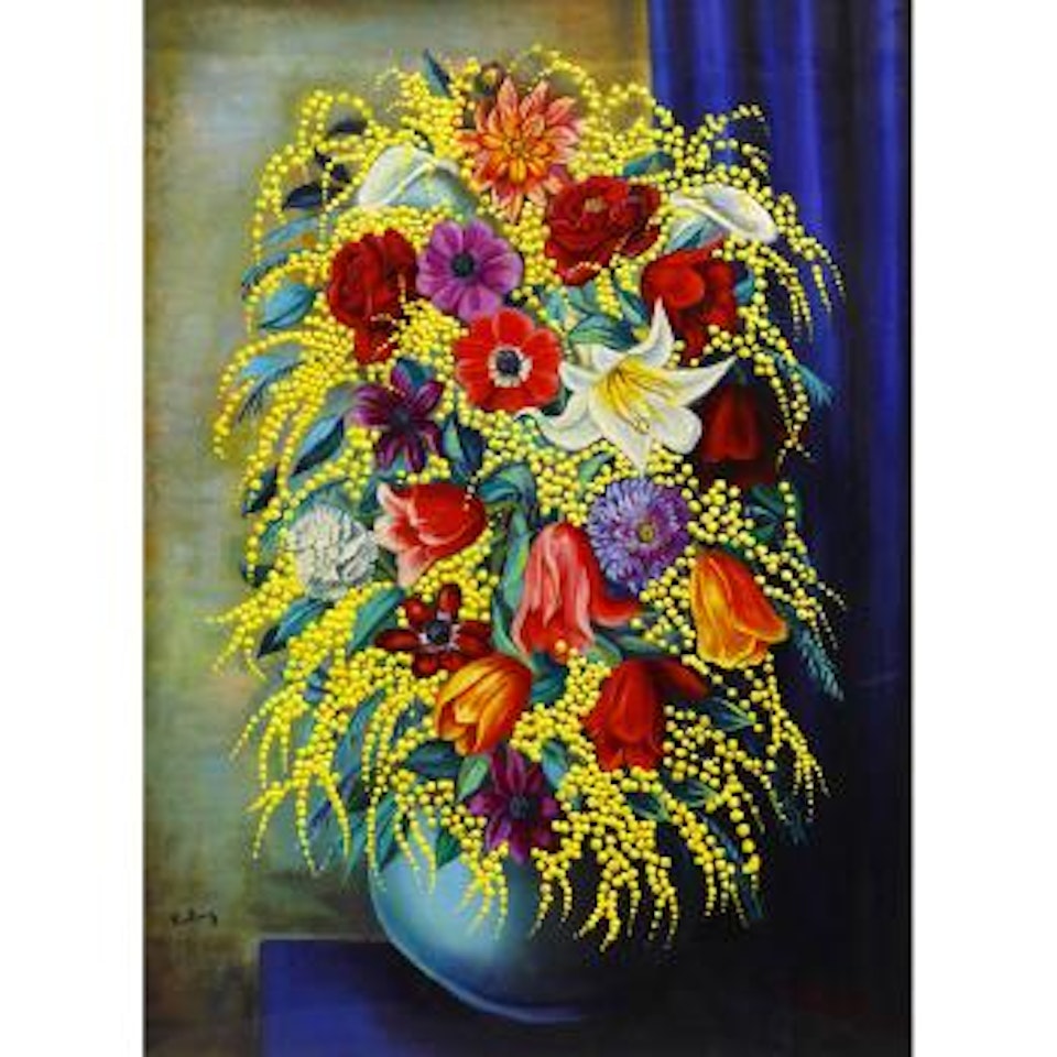 Flowers and mimosa by Moïse Kisling