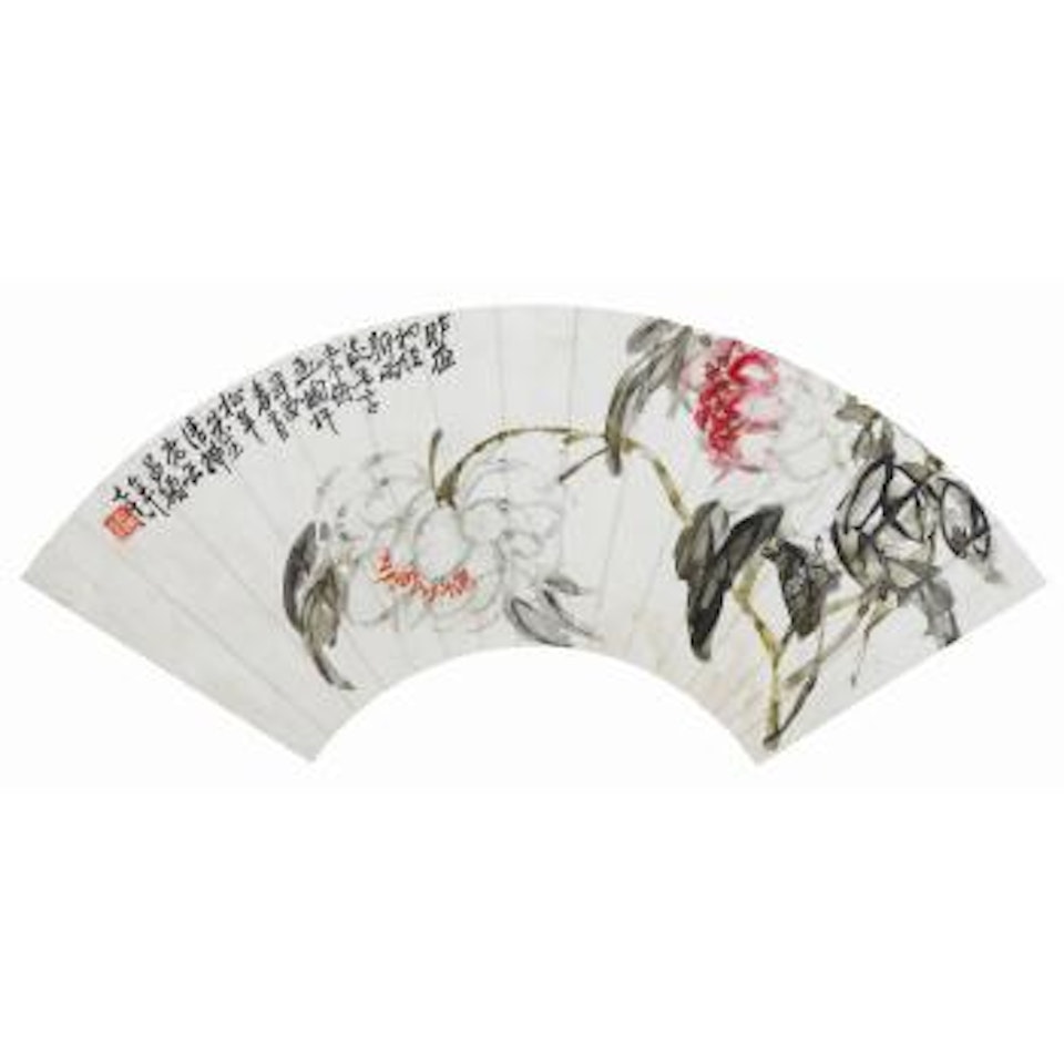 Peony on hand fan by Wu Changshuo