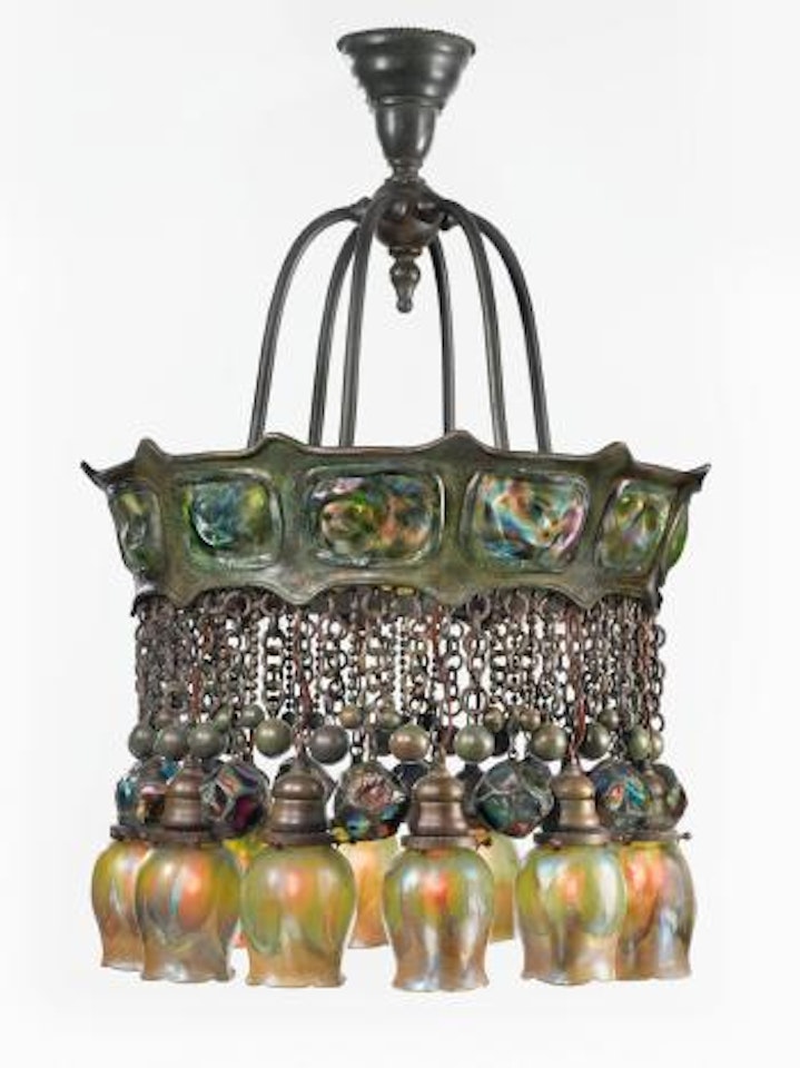 A Rare Twelve-light 'Turtle-back' Moorish Chandelier by Tiffany Studios