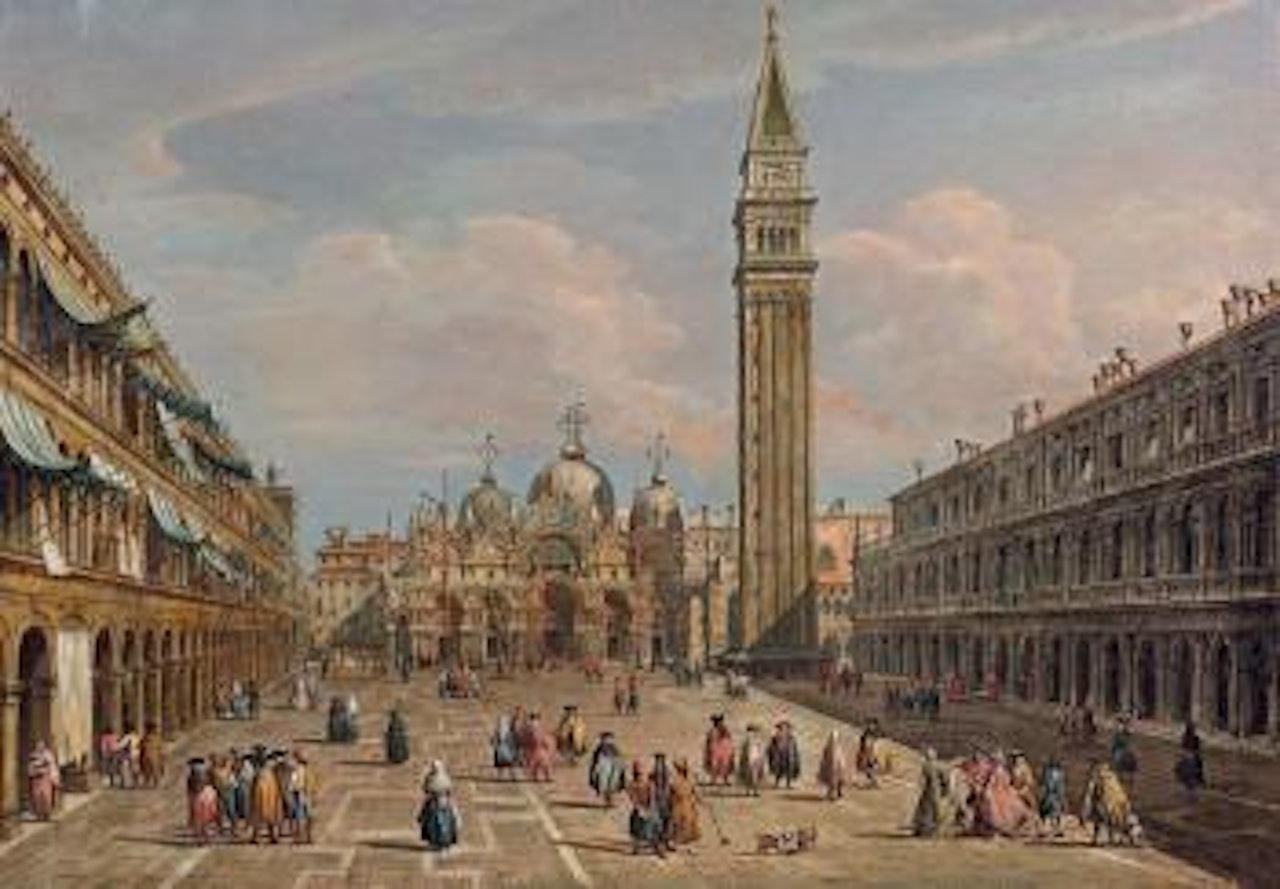 La place Saint-Marc animé de personnages by Venetian School