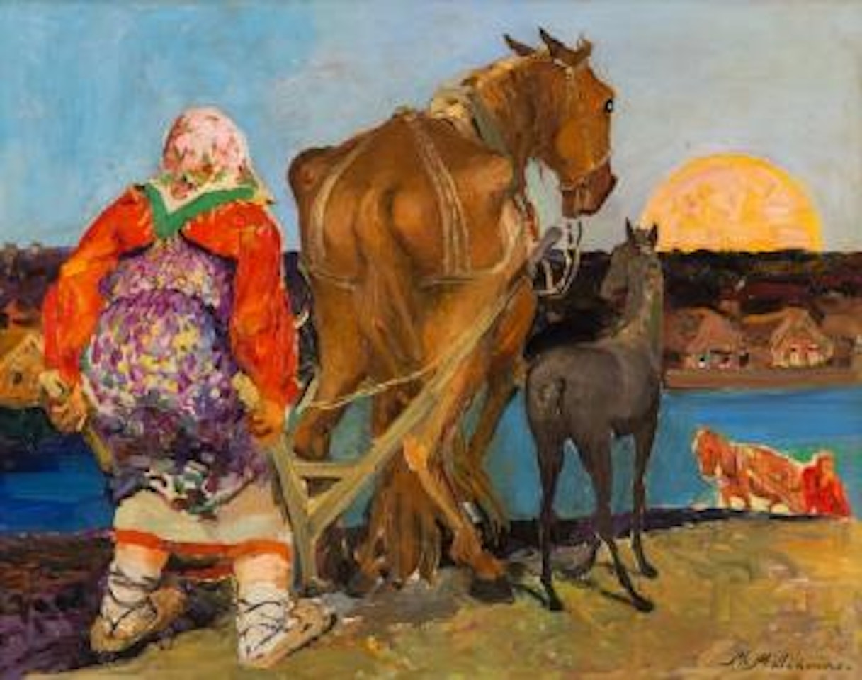 Ploughing at Sunset by Filip Malyavin