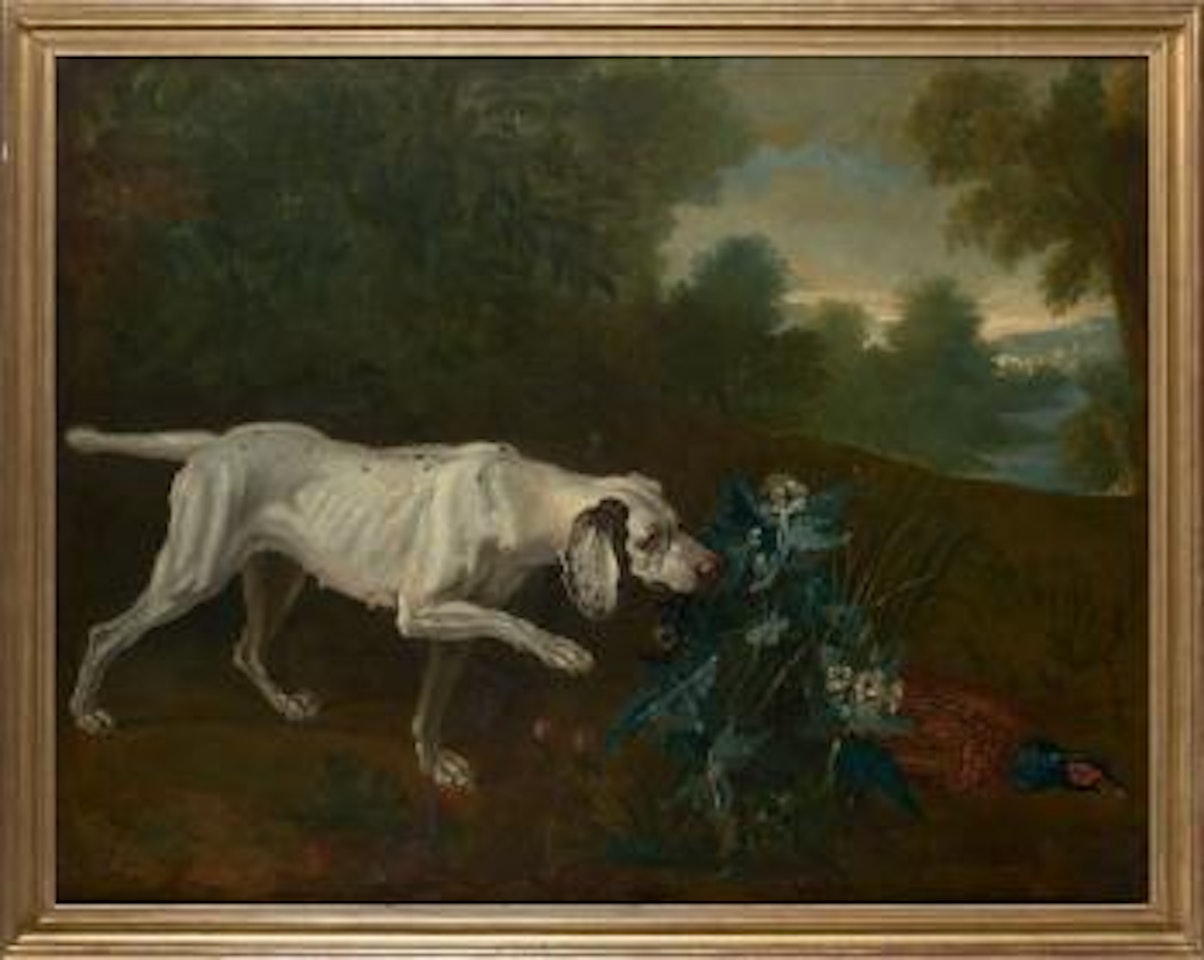 Chien blanc en arrêt devant un faisan by Jean-Baptiste Oudry