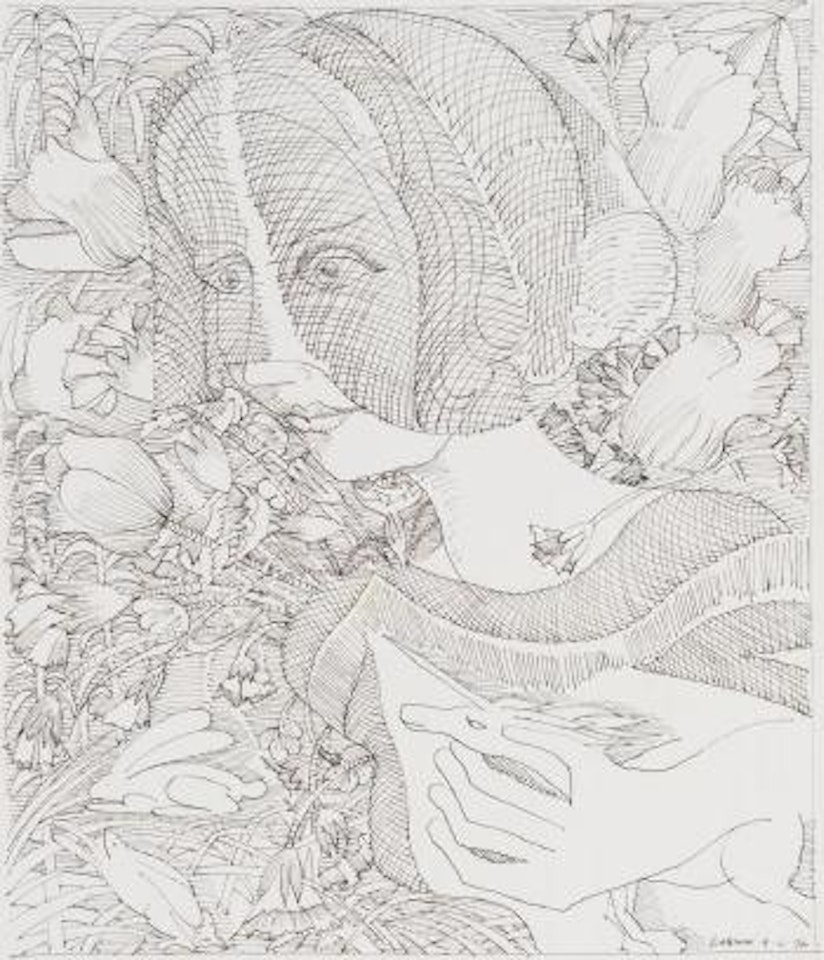 Veiled figure and dragon by Charles Blackman