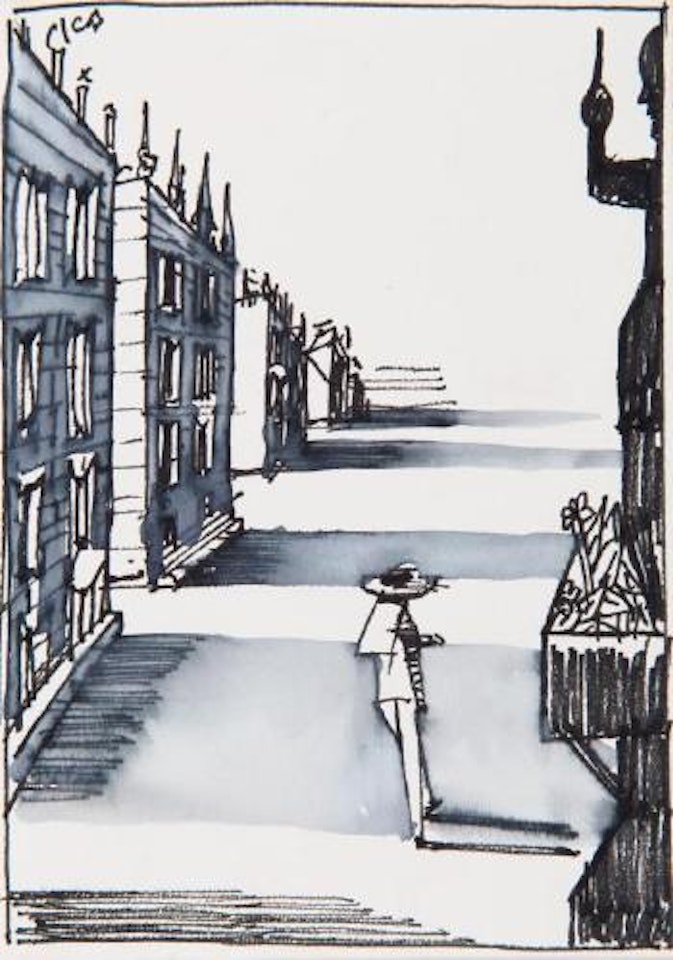 Figure and street shadows by Charles Blackman