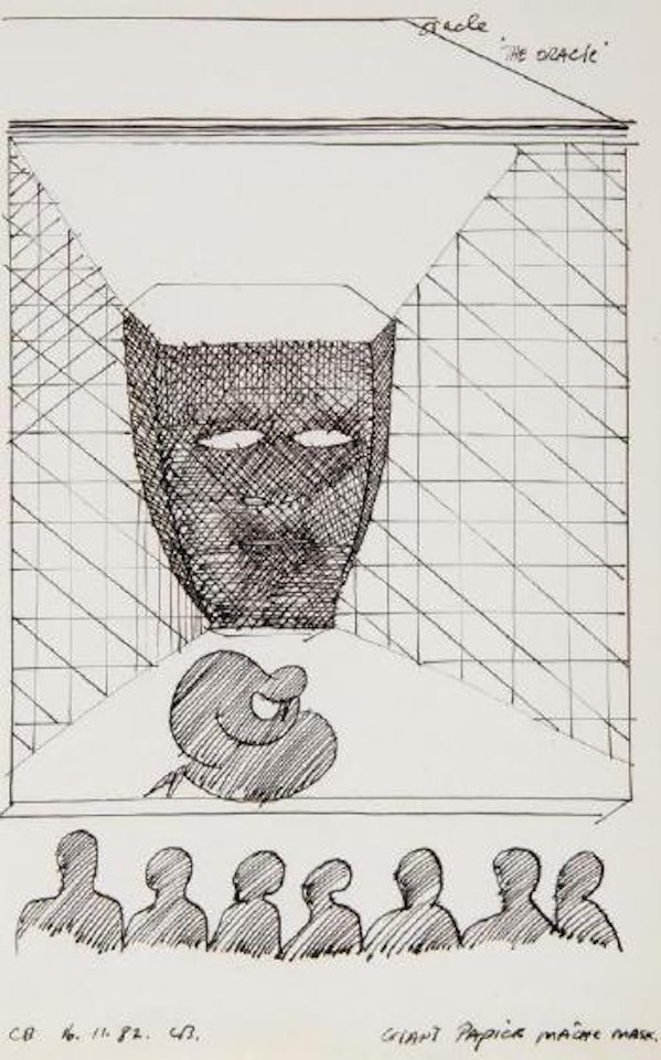 Giant papier mâché mask by Charles Blackman