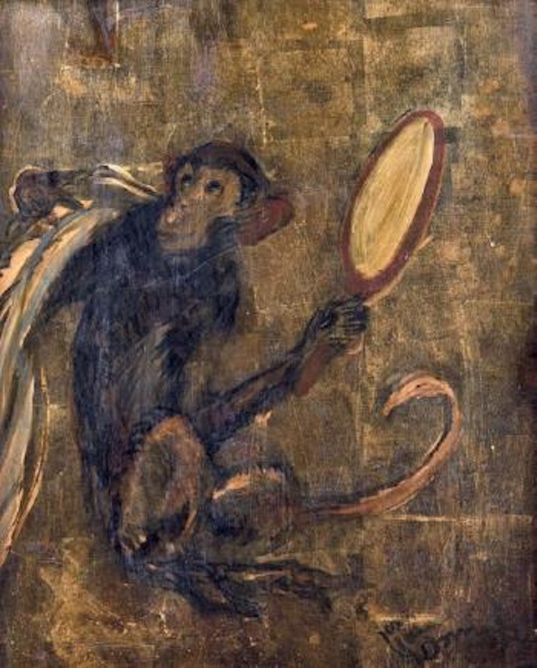 Guenon se regardant dans un miroir by Jean Gabriel Domergue