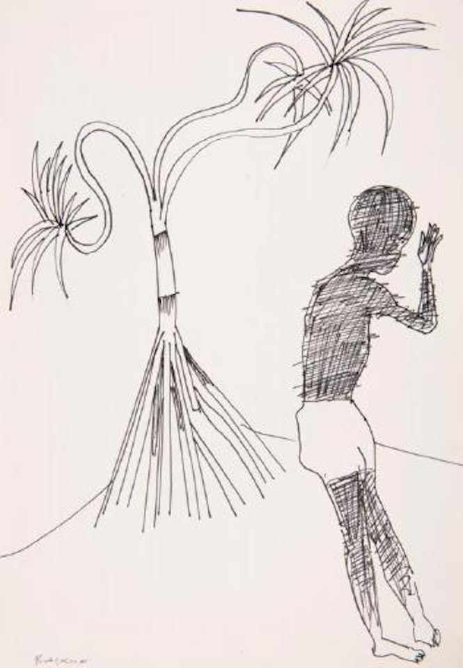 Native figure and palm by Charles Blackman