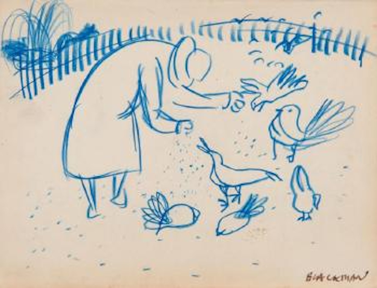 Feeding the pigeons by Charles Blackman