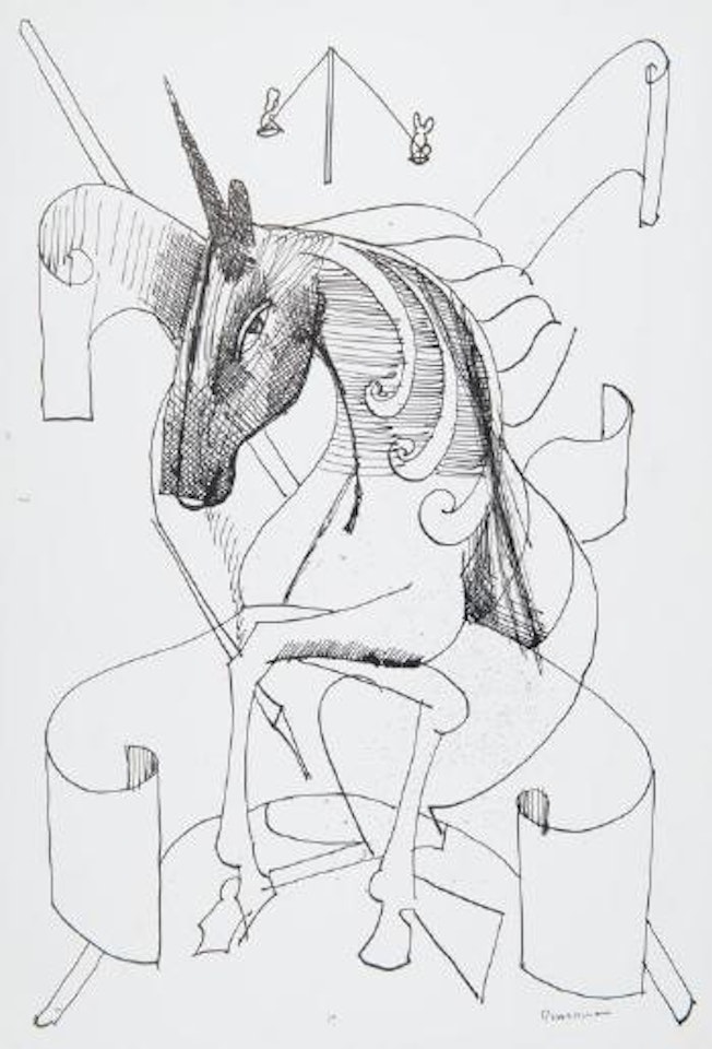 Seated unicorn by Charles Blackman
