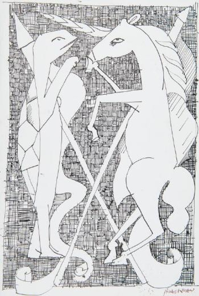 Unicorn and tortoise by Charles Blackman