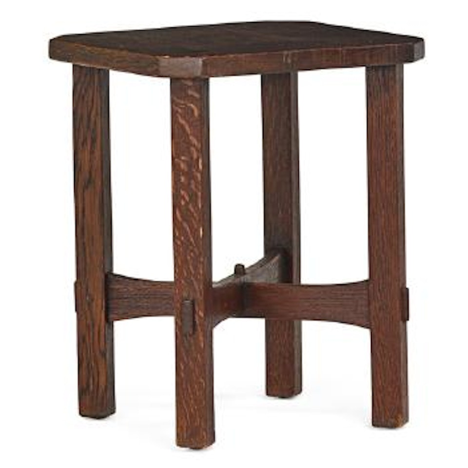 Early clip-corner tabouret by Gustav Stickley