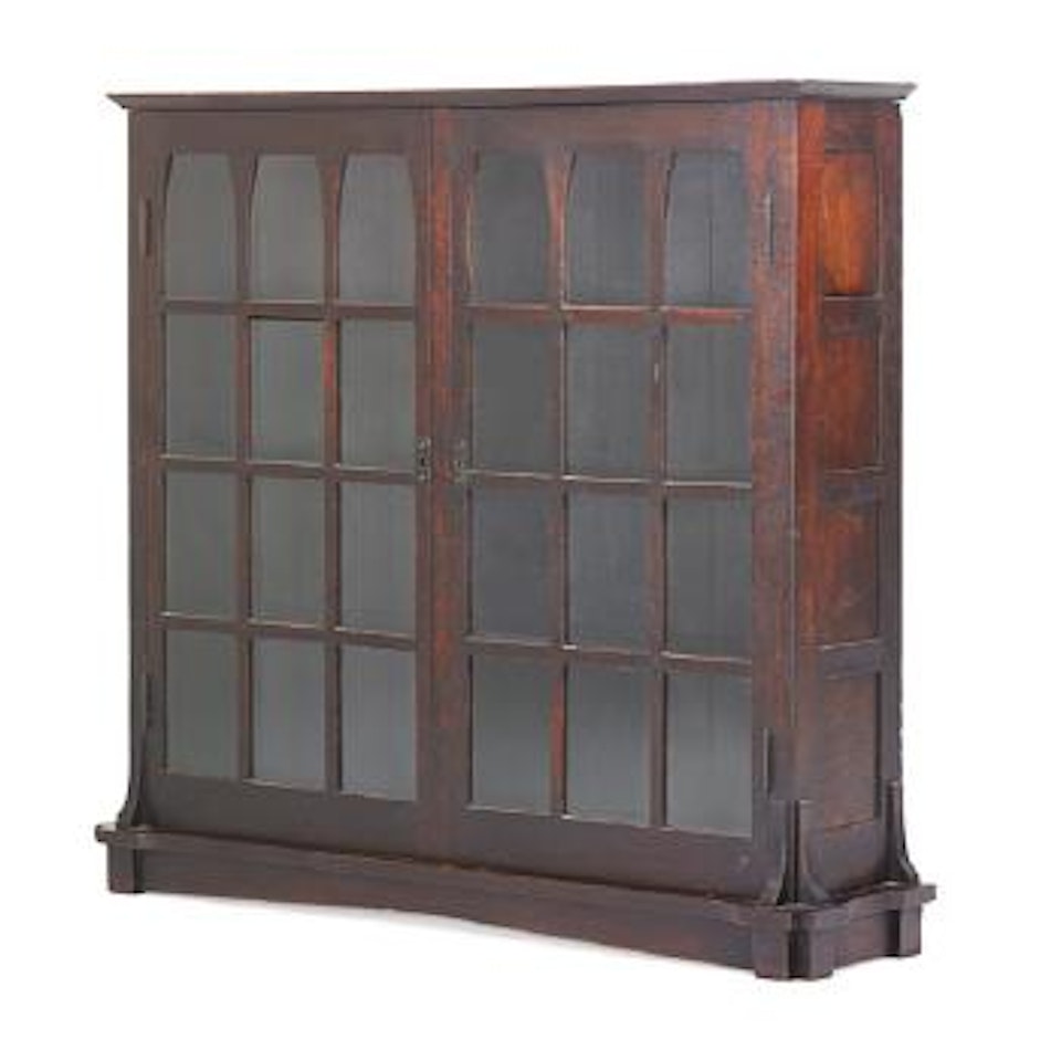 Bookcase with mitered  mullions and Gothic panes by Gustav Stickley