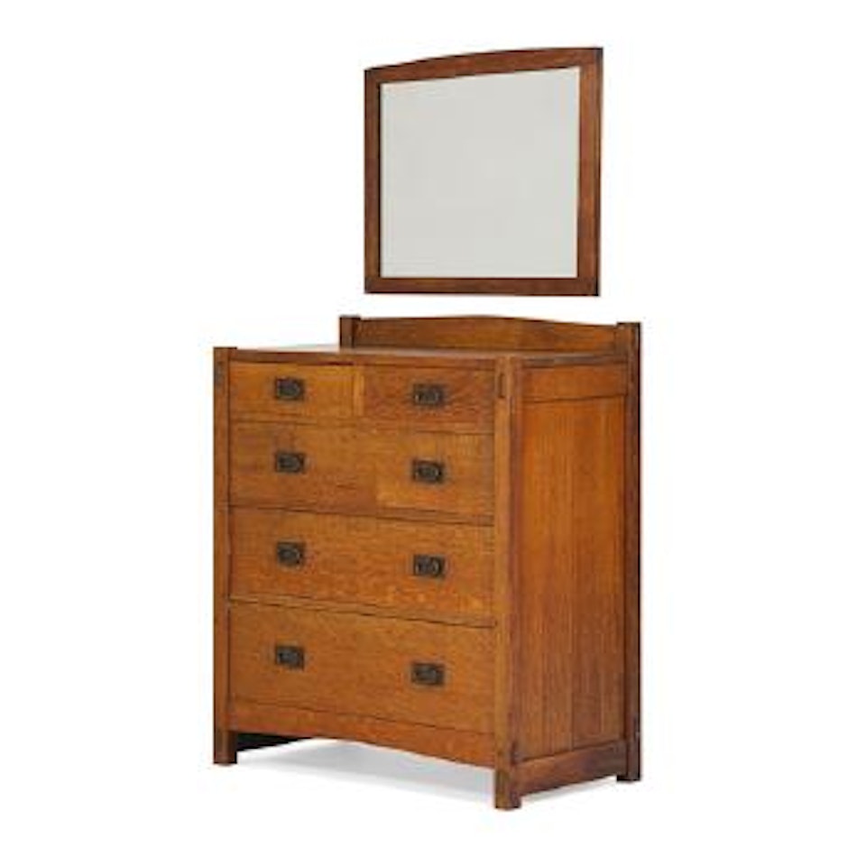 Early two-over-three chest with hanging mirror by Gustav Stickley