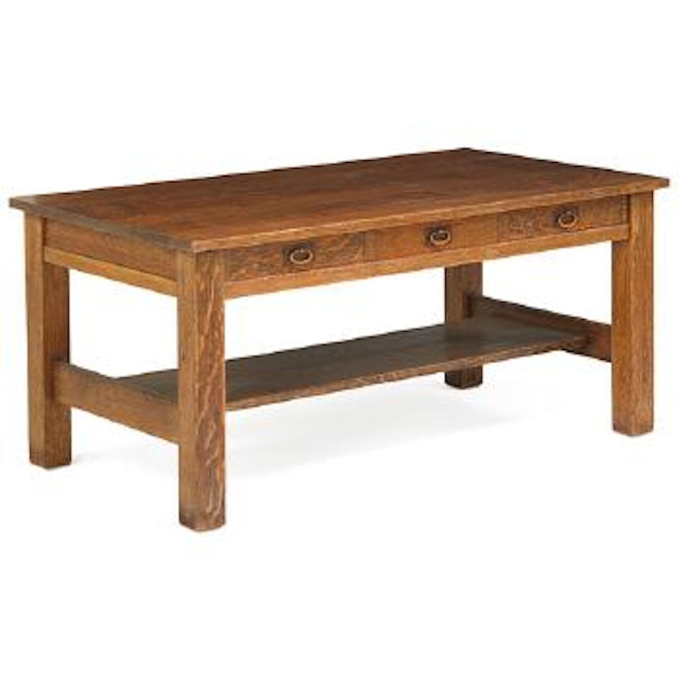 Three-drawer library table by Gustav Stickley