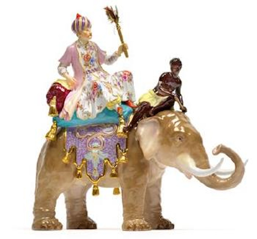 A elephant with a sultan and Moorish figure by Johann Joachim Kandler by Peter Reinicke