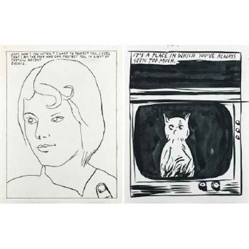 Two works of art: i) Untitled (Jody, Won't You Listen?...); ii) Untitled (It's A Place In Which You've Always Seen Too Much.) by Raymond Pettibon