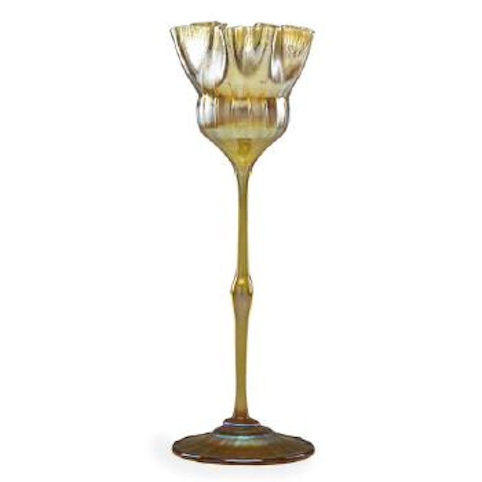 Tall gold floriform vase by Tiffany Studios