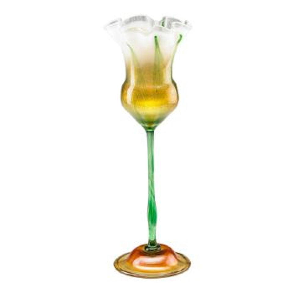 Tall pulled-feather floriform vase by Tiffany Studios