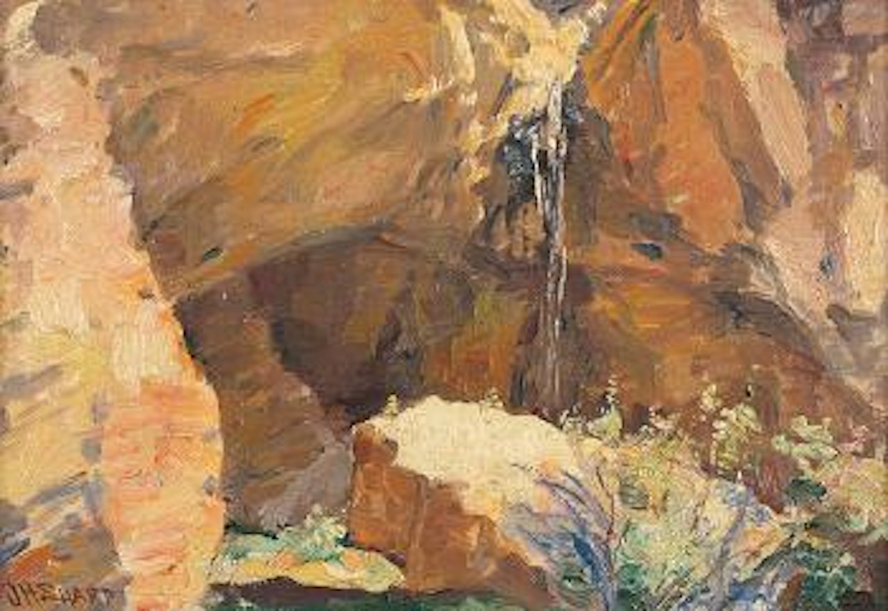 Entrance to cave spring by Joseph Henry Sharp