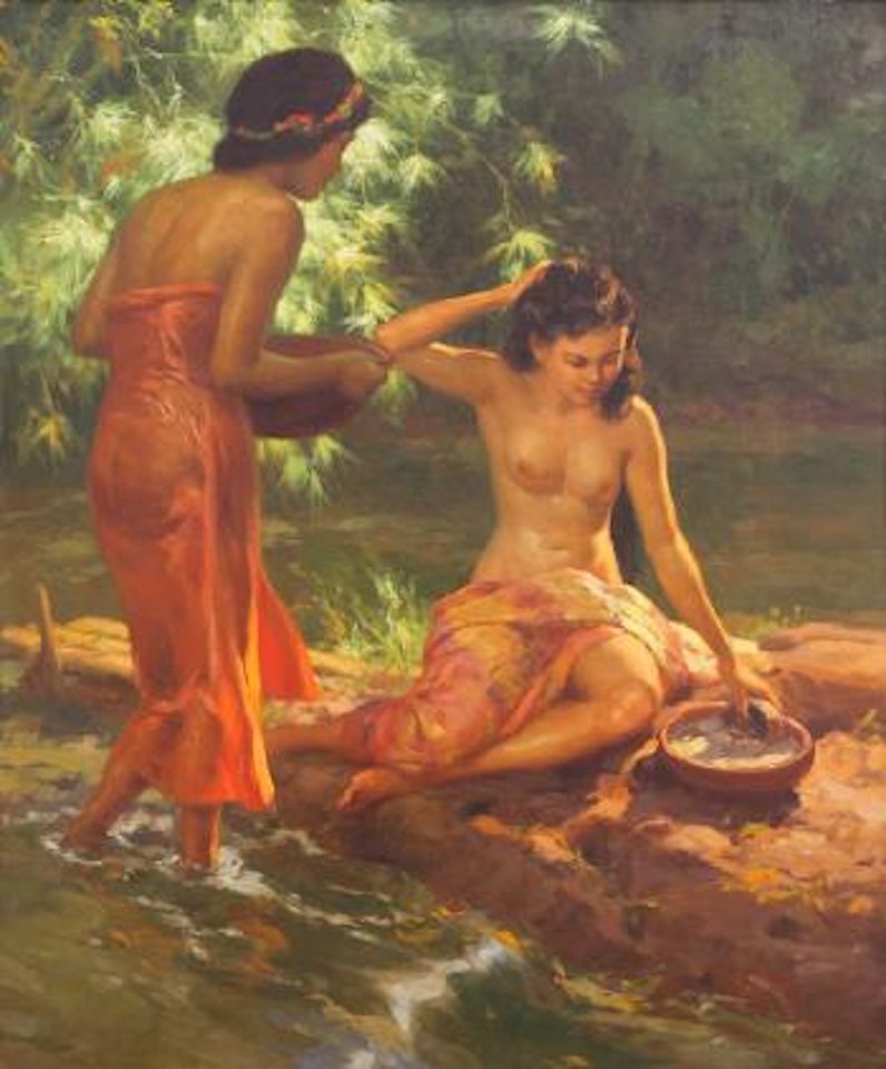 Bathers by the stream by Fernando Amorsolo