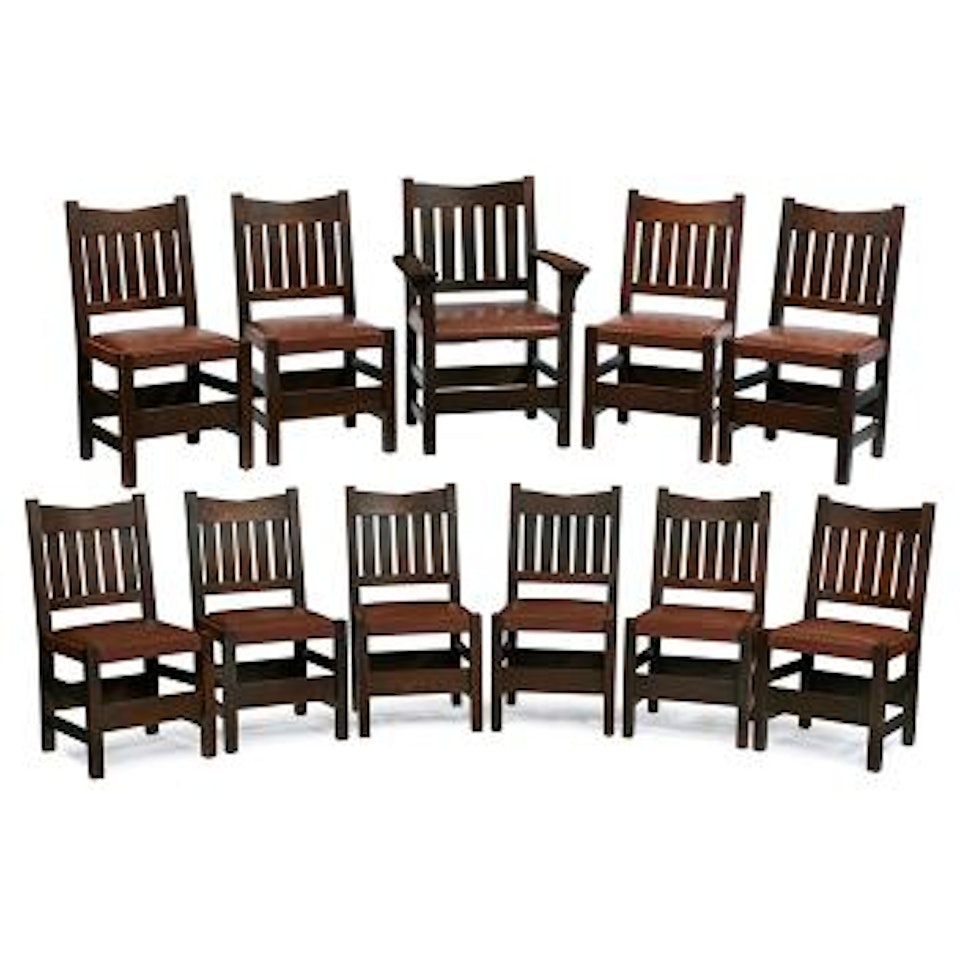 V-back dining chairs: #354, #354A by Gustav Stickley