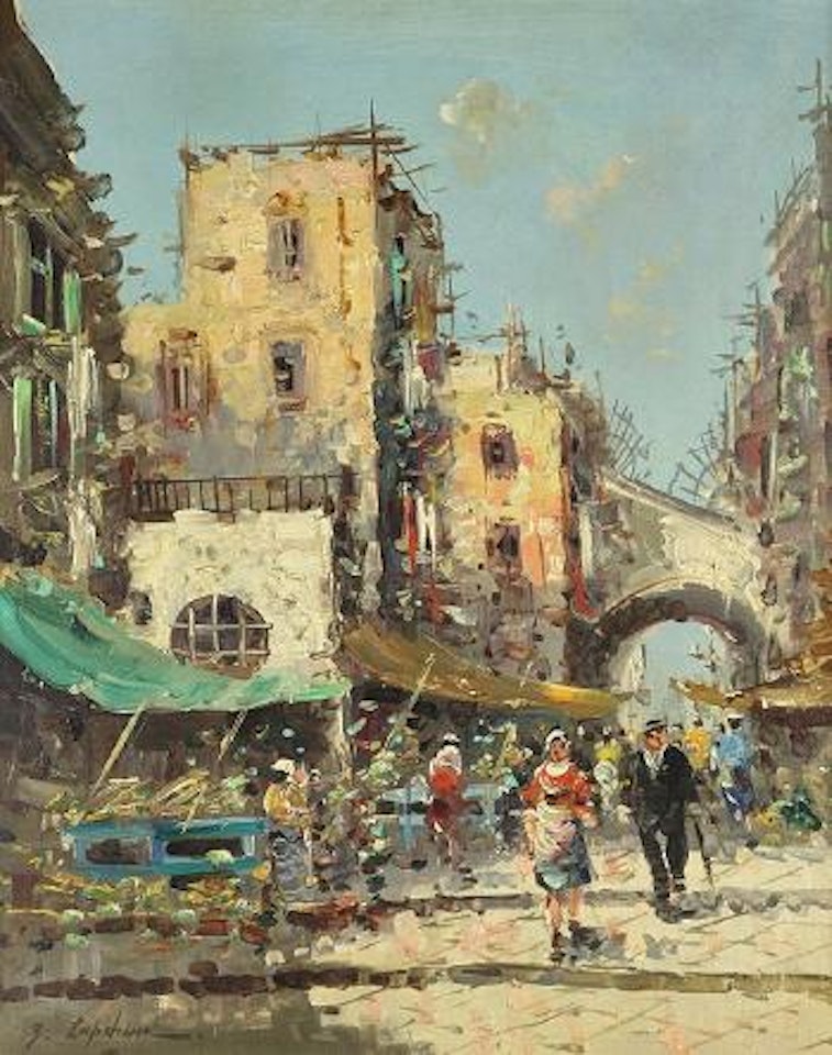 Street Scene with Figures by Georgij Aleksandrovic Lapschin