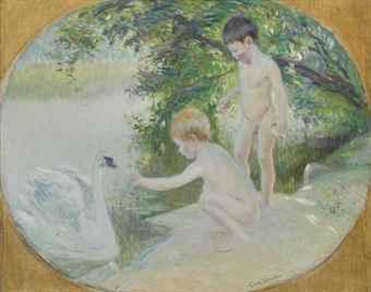 Feeding a swan by Leon Comerre