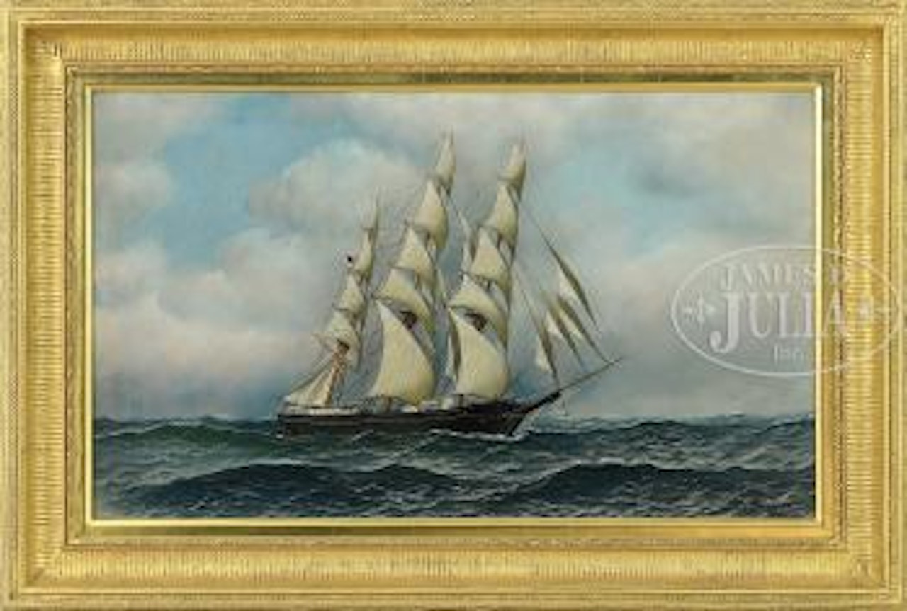 Three masted schooner in full sail by Antonio Jacobsen