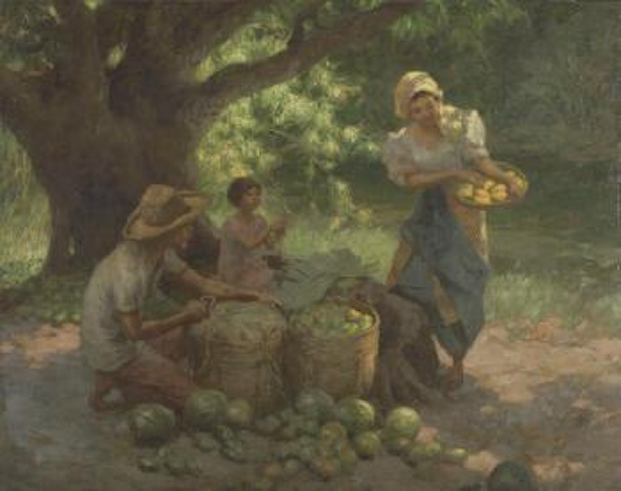 Gathering fruit by Fernando Amorsolo