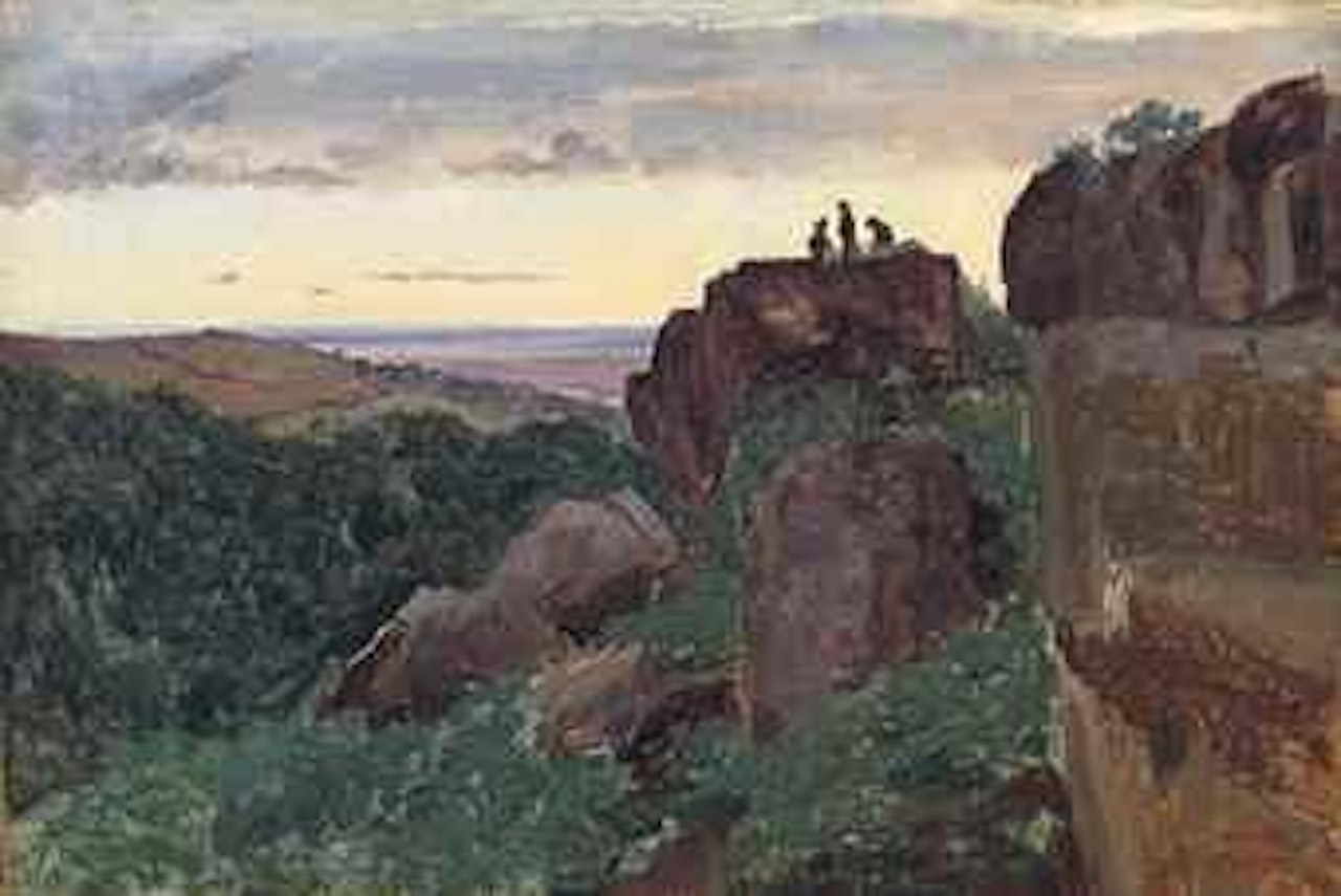 Marino, Italie - trois personnages au sommet des rochers by Jean Baptiste Camille Corot