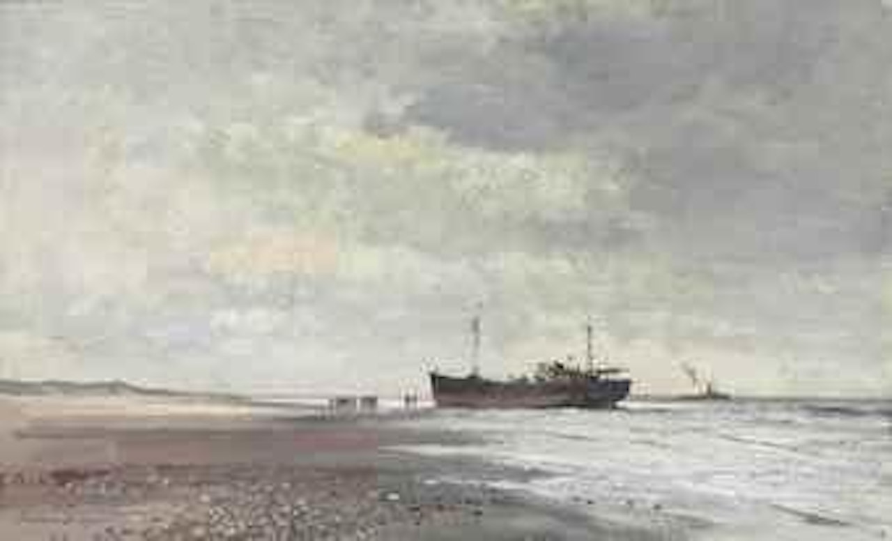 Preparing to refloat a grounded trawler by Edward Seago