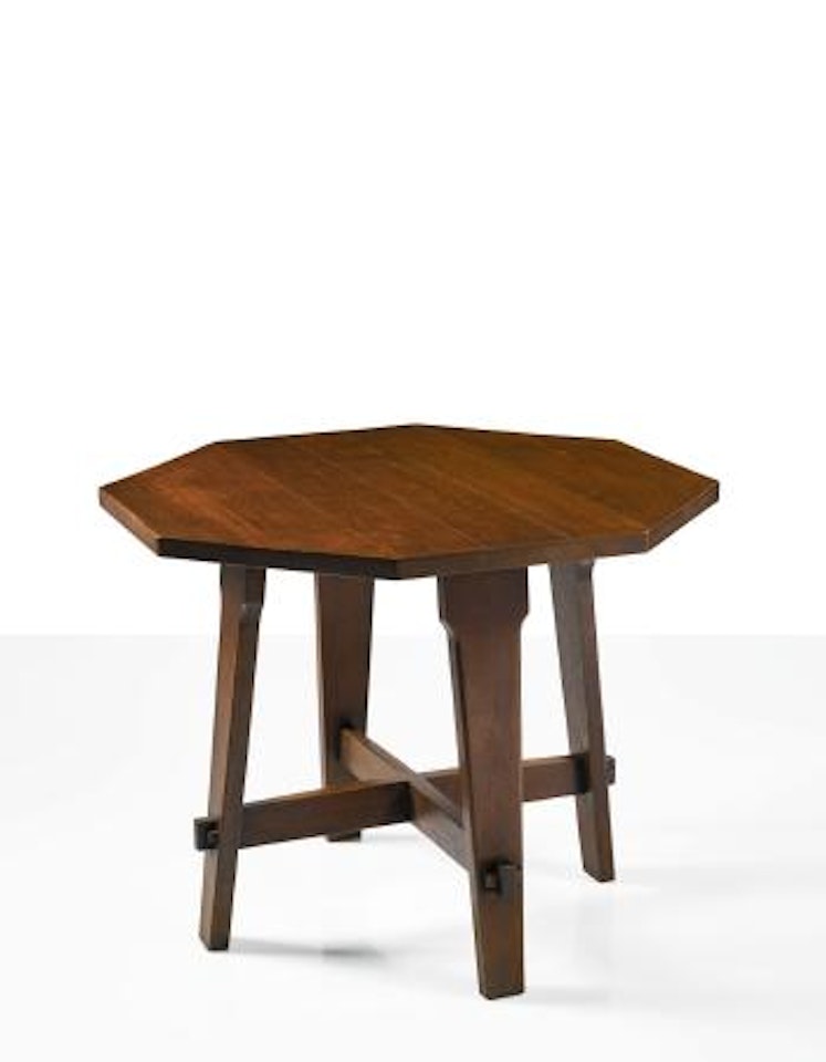 A Rare Hexagonal Lamp Table, Variant Model No. 411 by Gustav Stickley